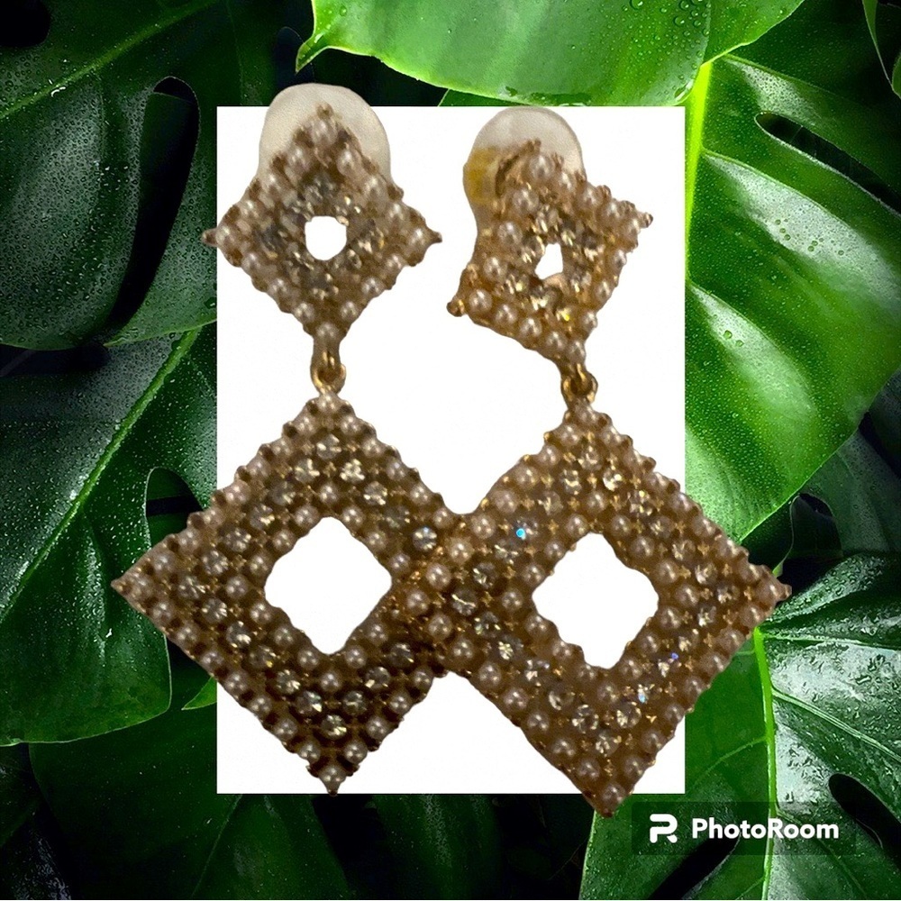 Diamond Dangle Drop Earrings- pierced
